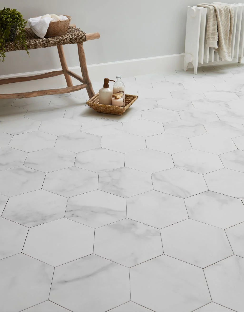 Asenso Aurora Hex Tile - Carrara Marble