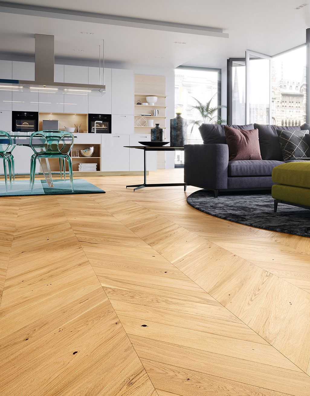 Como Chevron 14mm Engineered Wood Flooring - Natural Oak - Image 3
