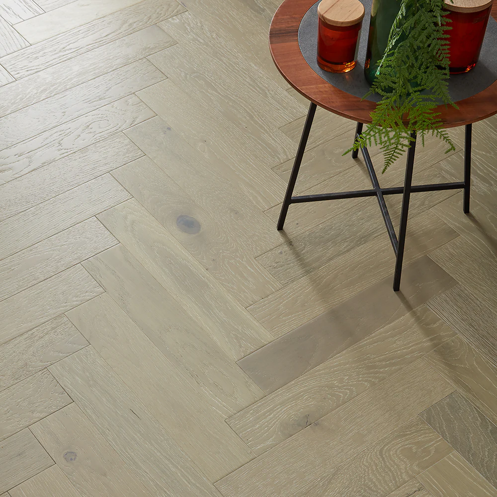 Nordic Herringbone 12mm Engineered Wood Flooring - Brushed White Washed Lacquer - Image 3